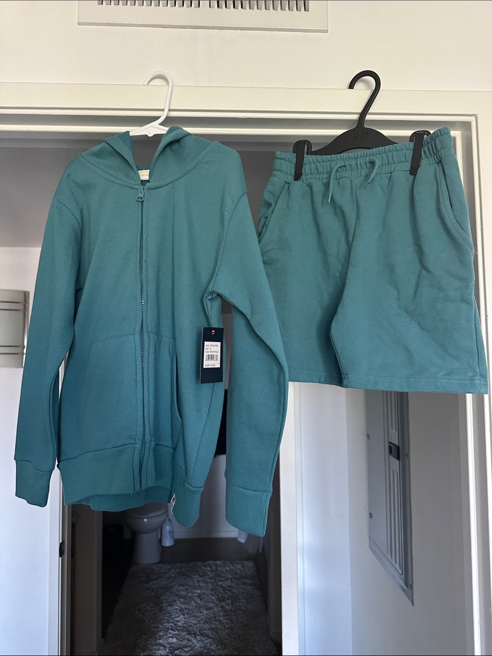 Teal Two-Piece Hoodie and Skirt Set